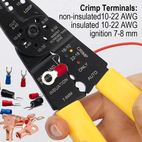 Miniatura 4 de DOWELL Herramienta de pelado de cables, pelacables, engarzadora, cortador multifunción de 8 pulgadas 10-22AWG