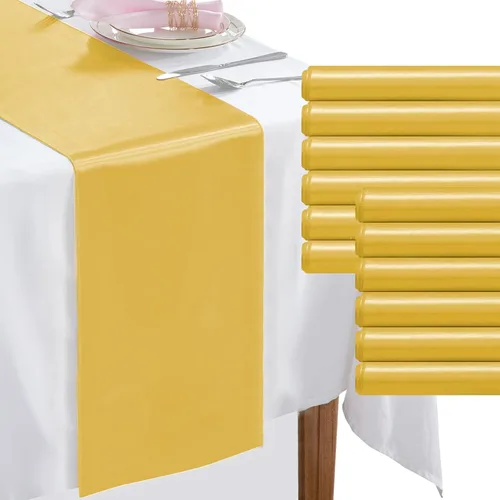 Miniatura 29 de Paquete de 2 caminos de mesa negros de 12 x 108 pulgadas, camino de mesa rectangular de seda satinada suave para bodas, banquetes, decoración