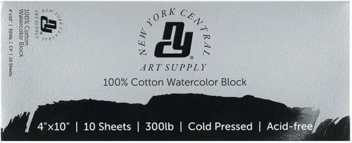 New York Central Bloque de acuarela, prensa en frío de 300 libras de 4 x 10 pulgadas, 10 hojas en total, papel de acuarela para artistas, tamaño de