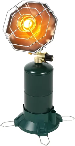 Breeze Touch Calentador de propano portátil para campamento, calentador de 6200 BTU para exteriores con soporte de tanque de gas plegable y válvula