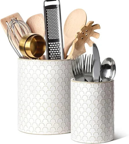 Miniatura 10 de LE TAUCI Juego de 2 soportes para utensilios de cocina de 6.9 + 5.3 pulgadas, organizador grande de utensilios de cocina de cerámica para espátula