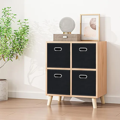 Miniatura 4 de STOREONE Contenedores organizadores de 13 pulgadas, cubo de almacenamiento de tela negra, cesta de almacenamiento plegable con asas dobles y cajas
