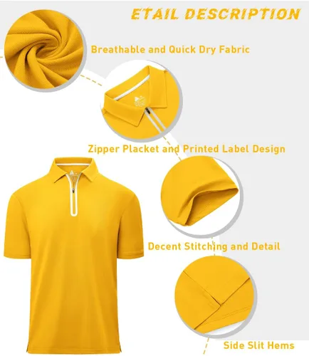 Miniatura 5 de Polo de golf con cremallera para hombre, manga corta, absorbe la humedad, informal, con cremallera de un cuarto