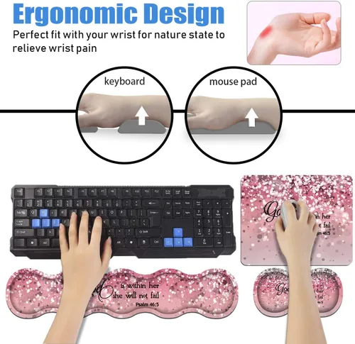 Miniatura 7 de Juego de reposamuñecas ergonómico para teclado y alfombrilla para mouse con posavasos [4 piezas], base de goma antideslizante para el hogar, Citar