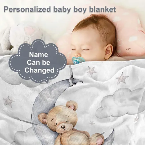 Miniatura 2 de J&SBGFT Manta de bebé personalizada para niños, personalizada con nombre, manta de recepción para niños pequeños, niños, cuna, cochecito, decoración