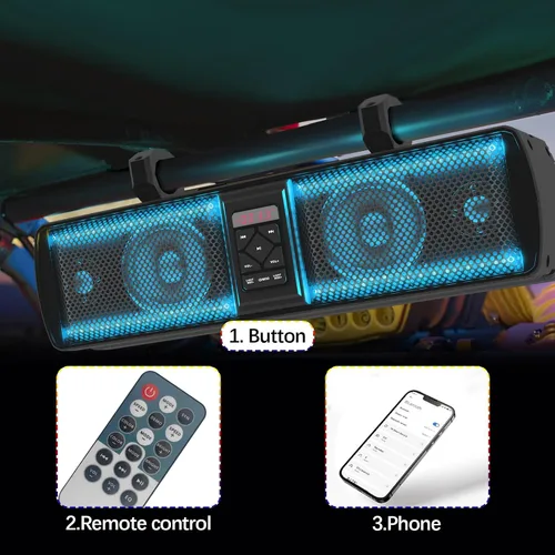Miniatura 6 de Barra de sonido UTV, barra de sonido impermeable IP66 Bluetooth para carrito de golf, sistema de altavoces ATV, barra de sonido SXS compatible