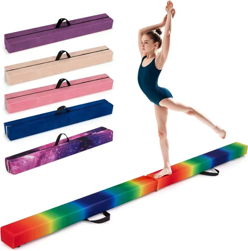 Miniatura 14 de Giantex Haz de equilibrio de 7/8/9 pies, haz de gimnasia plegable con asas de transporte, base de goma antideslizante para niños, haz de gimnasia