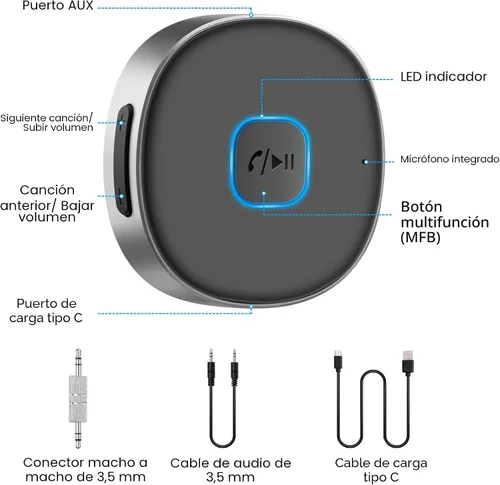 Miniatura 2 de LAICOMEIN - Receptor Bluetooth, adaptador auxiliar portátil para automóvil de 0.138 in, receptor de audio inalámbrico Bluetooth