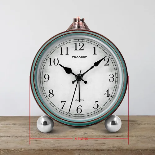 Miniatura 7 de Peakeep 4" Pequeño Reloj Despertado Retro Analógico a Batería para Decoración de Habitación, Reloj de Noche Silencioso Elegante para Escritorio