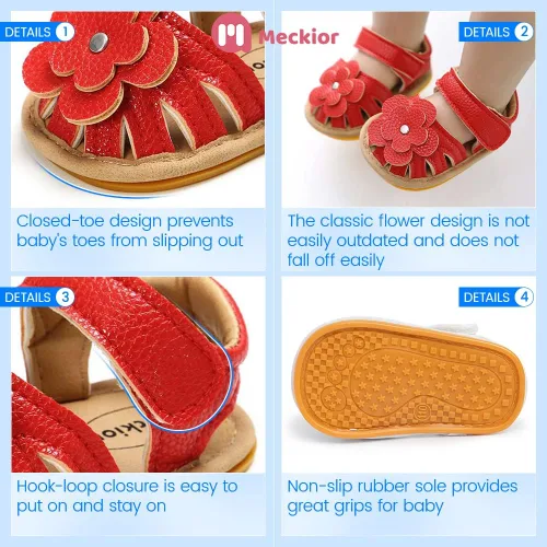 Miniatura 150 de Meckior Sandalias de verano con punta abierta y suave de piel sintética para bebés y niñas pequeñas