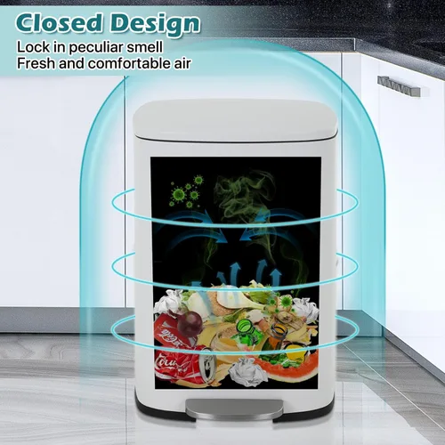 Miniatura 4 de Cubo de basura de 13 galones con tapa de cierre suave, cubo de basura de cocina con pedal de acero inoxidable, cubo extraíble resistente al olor
