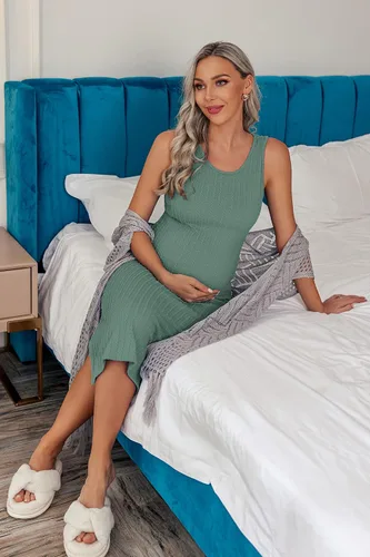 Miniatura 2 de Ekouaer Vestido de maternidad para mujer, de punto acanalado, sin mangas, con abertura lateral, vestido ajustado para embarazo, tallas S-XXL