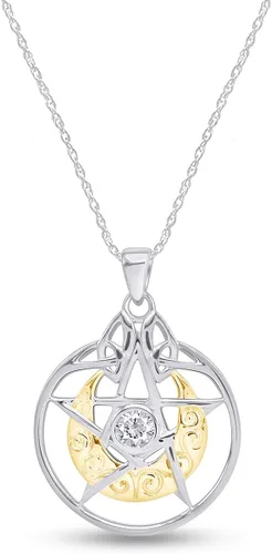 AFFY Collar con colgante de pentagrama de luna creciente en plata de ley 925 con circonita cúbica blanca de corte redondo