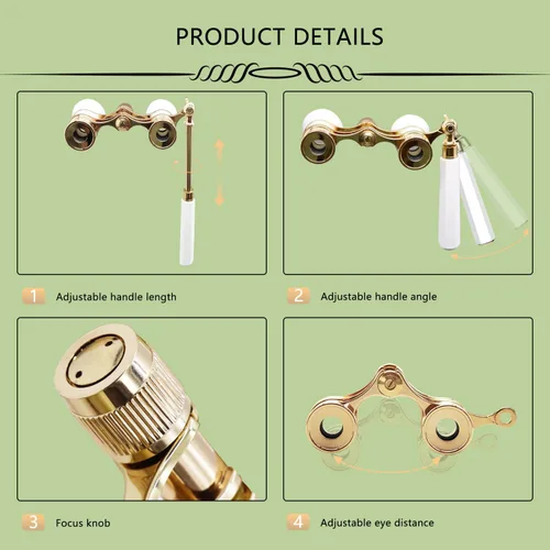 Miniatura 2 de BLACKICE Lentes de ópera, prismáticos de teatro de 3 x 25 pulgadas, mini anteojos de ópera compactos con mango ajustable, binoculares portátiles