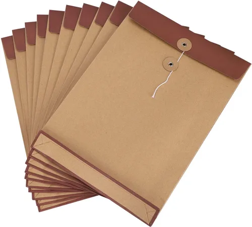 Miniatura 4 de 10 sobres de cuerda de papel kraft A4 con refuerzo, carpetas de archivos, facturas, bolsa organizadora de archivos con cierre de cuerda de botón