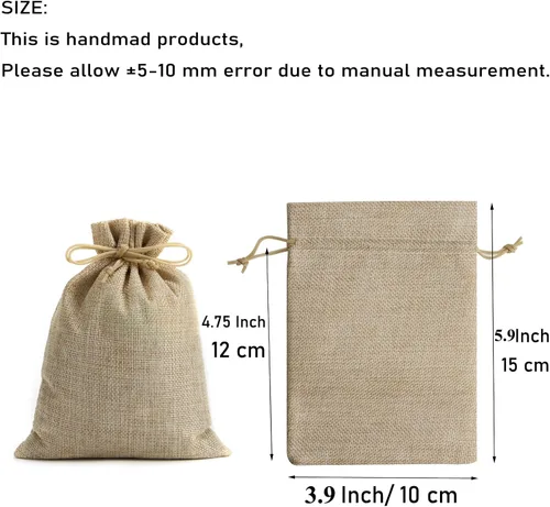 Miniatura 2 de Tendwarm 20 bolsas de regalo de arpillera de 3.9 x 5.9 pulgadas con cordón, bolsa de joyería de lino para recuerdos de fiesta de boda