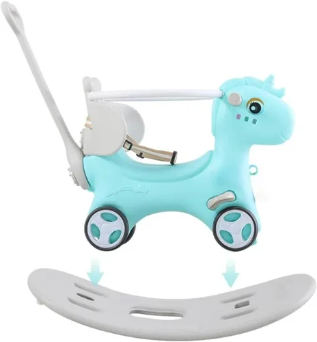 Miniatura 3 de Caballo mecedor para niños pequeños de 1 a 3 años, diseño 4 en 1, bicicleta de equilibrio para niños, carrito de empuje con tabla de equilibrio Azul
