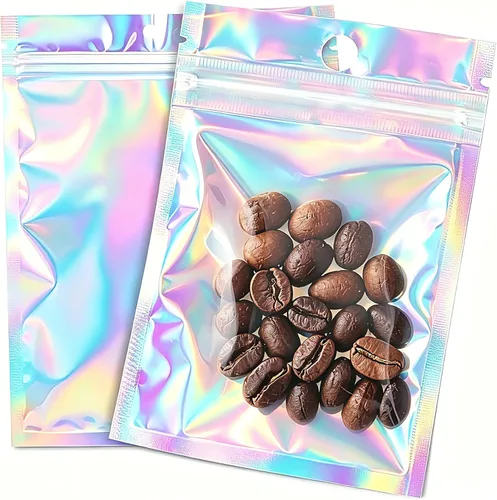 100 bolsas de embalaje holográficas, bolsa de papel de aluminio resellable de 2.7x3.9 pulgadas, bolsa de muestra de Mylar ideal para pequeños
