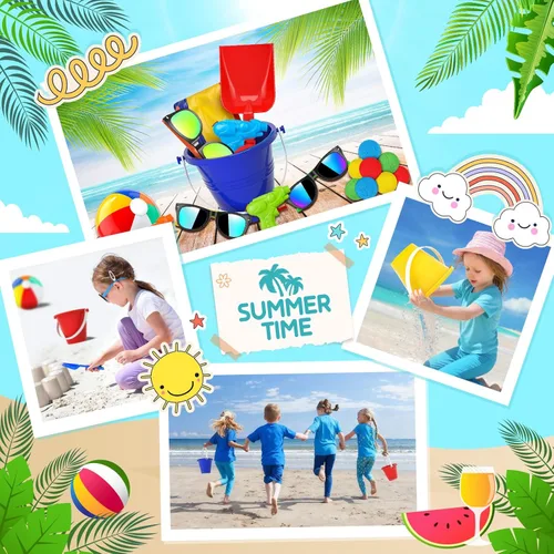 Miniatura 7 de Recuerdos de fiesta en la piscina - 48 juguetes de piscina para niños de 3 a 8 años, bolas de playa a granel, cubo de arena y palas, gafas de sol 48