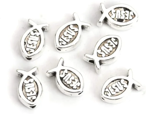 JGFinds Abalorios espaciadores de animales, paquete de 95 con agujero de 0.06 pulgadas, Zinc, No es una piedra preciosa Jesús Pez Religioso