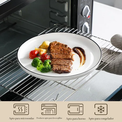 Miniatura 4 de MALACASA Juego de platos y cuencos, juego de vajilla de porcelana moderna de 24 piezas para 6 personas, vajilla de cerámica blanca para cocina