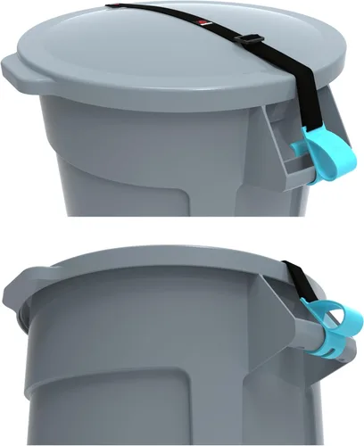 Miniatura 2 de SideArm - Cerradura para cubos redondos con asas (cubo no incluido), correa sin taladro que asegura la tapa contra animales y viento, se adapta a