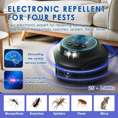 Miniatura 2 de Enchufe ultrasónico repelente de ratones, dispositivo de disuasión de roedores LED de 360°, repelente electrónico de plagas para interiores