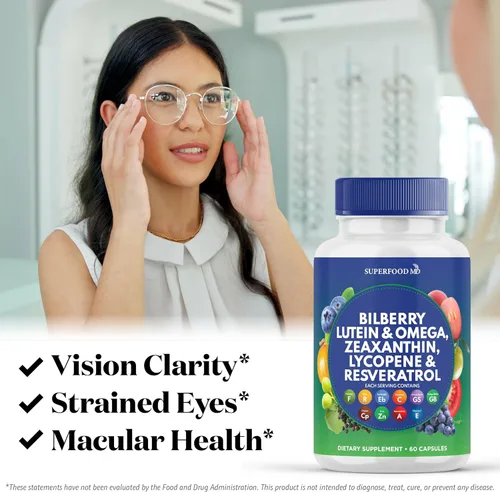 Miniatura 5 de Superfood MD Vitaminas para la salud ocular con arándano luteína y zeaxantina licopeno 40 mg resveratrol extracto de semilla de uva Astaxantina