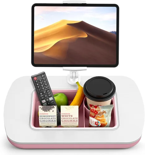 Miniatura 8 de ERGONOV Soporte de almohada para tableta para uso regazo, cuenco de aperitivos y brazo giratorio de 360°, soporte ajustable para iPad para cama, Rosa
