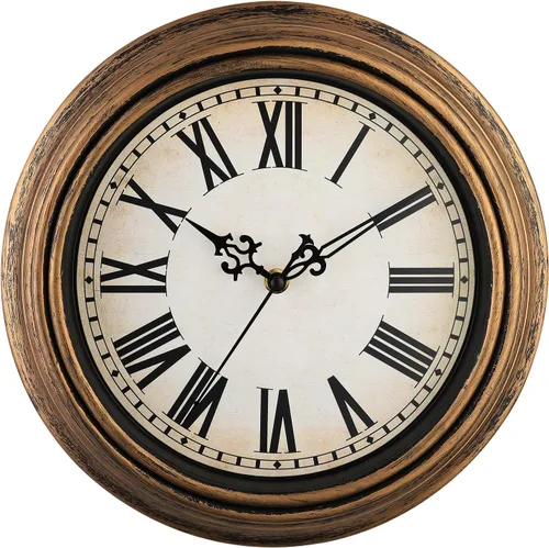 Miniatura 8 de Plumeet Reloj de pared de metal grande, 13 pulgadas, sin tictac, clásico, retro, silencioso, de hierro, decorativo, cocina, sala de estar, Marrón
