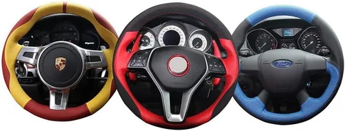 Funda de volante de cuero genuino negra para Mercedes Benz GLA 45 AMG 2015 / A 45 AMG 2013-2015 / CLA 45 AMG 2013 2014 / C 63 AMG 2013-2015 / E 63