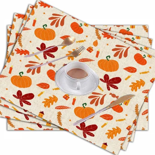Miniatura 3 de Mrcrypos Juego de 4 manteles individuales de otoño, Halloween, Acción de Gracias, fáciles de limpiar, juego de 4 manteles individuales lavables