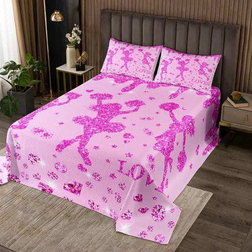 Erosebridal Juego de edredón deportivo de animadora rosa para niñas, juego de edredón de lentejuelas con purpurina y diamantes para decoración de