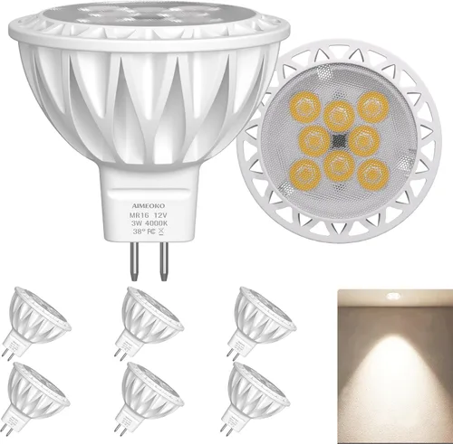 Miniatura 12 de Bombillas LED MR16, paquete de 6, 5 W (equivalente a 50 W de halógeno) 2700 K, blanco cálido, base GU5.3, 12 V, reflector no regulable, 38°, 450 lm