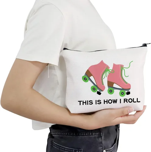 Miniatura 4 de POFULL Bolsa de maquillaje para amantes del patinaje sobre ruedas, así es como me rollo bolsa de cosméticos Bolsa patinadora