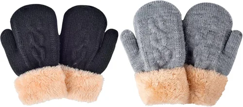 2 pares de guantes de punto de invierno para niños y niñas guantes térmicos cálidos de punto de cable 2-6-10-14 años de lana con forro polar