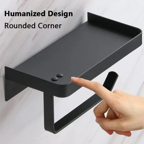 Miniatura 2 de Soporte adhesivo de papel higiénico con estante, soporte de rollo de papel higiénico de acero inoxidable 304, dispensador de papel higiénico