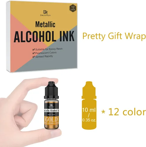 Miniatura 7 de Juego de tintas metálicas de alcohol, 12 tintas de metal a base de alcohol para arte de resina epoxi, pintura, tinte de color concentrado