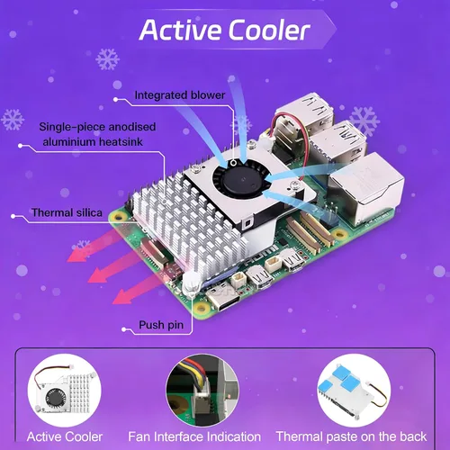 Miniatura 4 de Kit Básico SANOOV para Raspberry Pi 5 4GB RAM con Enfriador Activo, Placa Única Rpi 5 4GB y Estuche ABS Incluido