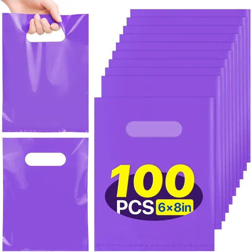 Miniatura 11 de ANZNKU 100 bolsas de regalo pequeñas multicolor con asa para dulces, muestras de bocadillos, manualidades, bolsa de regalo de plástico a granel
