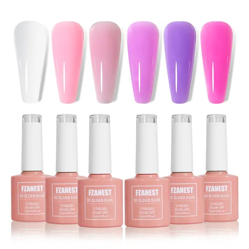 Miniatura 19 de FZANEST - Gel de base de goma para uñas, esmalte de uñas de gel transparente de formación, capa base de goma elástica, gel de extensión en una