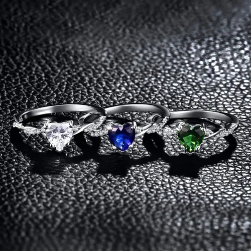 Miniatura 7 de BONLAVIE Anillo de compromiso de plata de ley 925 con forma de corazón de 1.25 quilates, con corte de corazón, esmeralda verde, anillo de compromiso