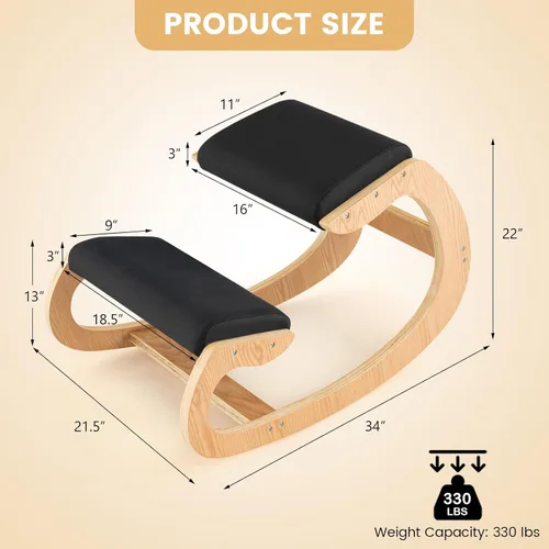 Miniatura 3 de Giantex Silla ergonómica de rodillas, silla de postura para escritorio con cojín, marco de madera maciza, carga máxima de 330 libras, cómoda silla