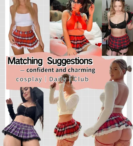 Miniatura 6 de Avidlove Conjunto de lencería sexy de dos piezas de encaje para mujer, conjunto de lencería con lazo superior y minifalda plisada