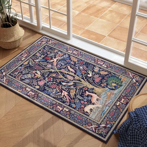 Miniatura 29 de Rugcomf Alfombra de pasillo lavable para cocina 2'6''x8' Alfombra de pasillo para entrada interior floral antideslizante alfombra suave para Azul