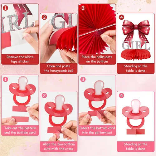 Miniatura 4 de Centros de Mesa de Panal de Arco Rojo para Fiesta de Niña, Decoración de Mesa Coquette para Baby Shower, Suministros para Fiesta de Revelación
