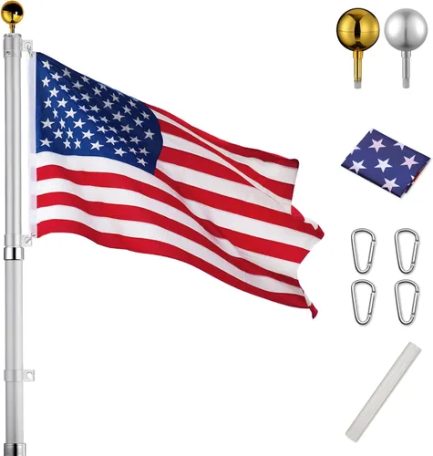Yescom - Kit de mástil telescópico de bandera de 30 pies, 2 banderas de calibre 16, mástil de aluminio de 3 x 5 pies, bandera de Estados Unidos y