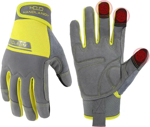 Miniatura 12 de HANDLANDY Guantes de trabajo para hombre y mujer, guantes de trabajo de mecánicos de uso general con pantalla táctil, guantes de trabajo flexibles