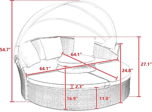 Miniatura 2 de Sofá cama redondo de ratán al aire libre con toldo retráctil y mesa de centro elevadora, muebles de patio, juego de sofá para piscina Garde