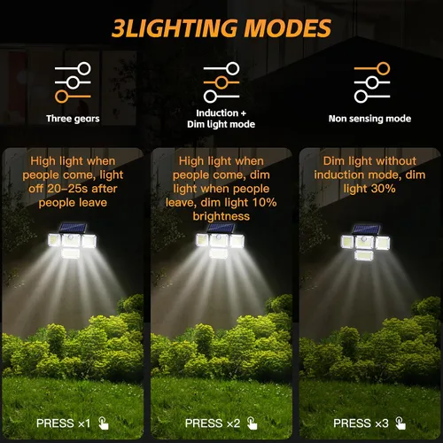 Miniatura 6 de Lámpara con sensor de movimiento para exteriores, luz de energía solar de 4 cabezales, luz solar 333 LED, luces de inundación inalámbricas